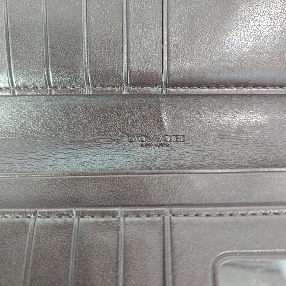 Coach Slim Bifold Wallet Large Burgundy Leather Gold Logo Zip Around #991 - Picture 6 of 8